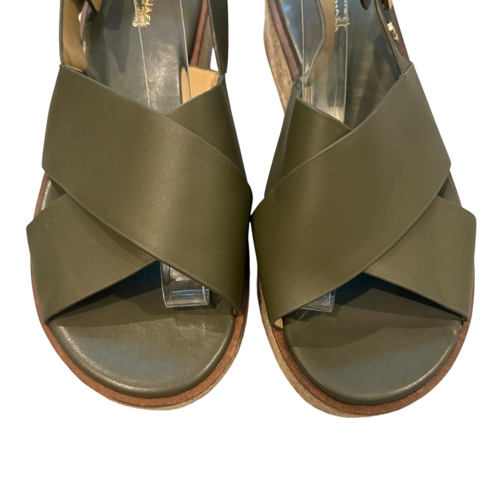 Michael Michael Kors Meryl Leather Criss Cross Espadrille Platform Olive, Sz 8 - Picture 2 of 14